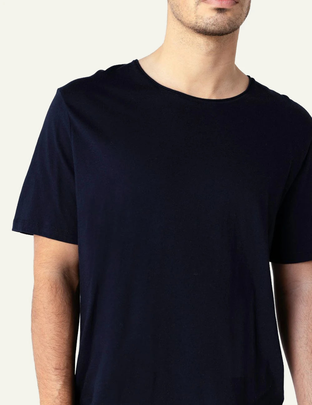 Majestic Filatures t-shirt navy organic cotton crewneck front detail view