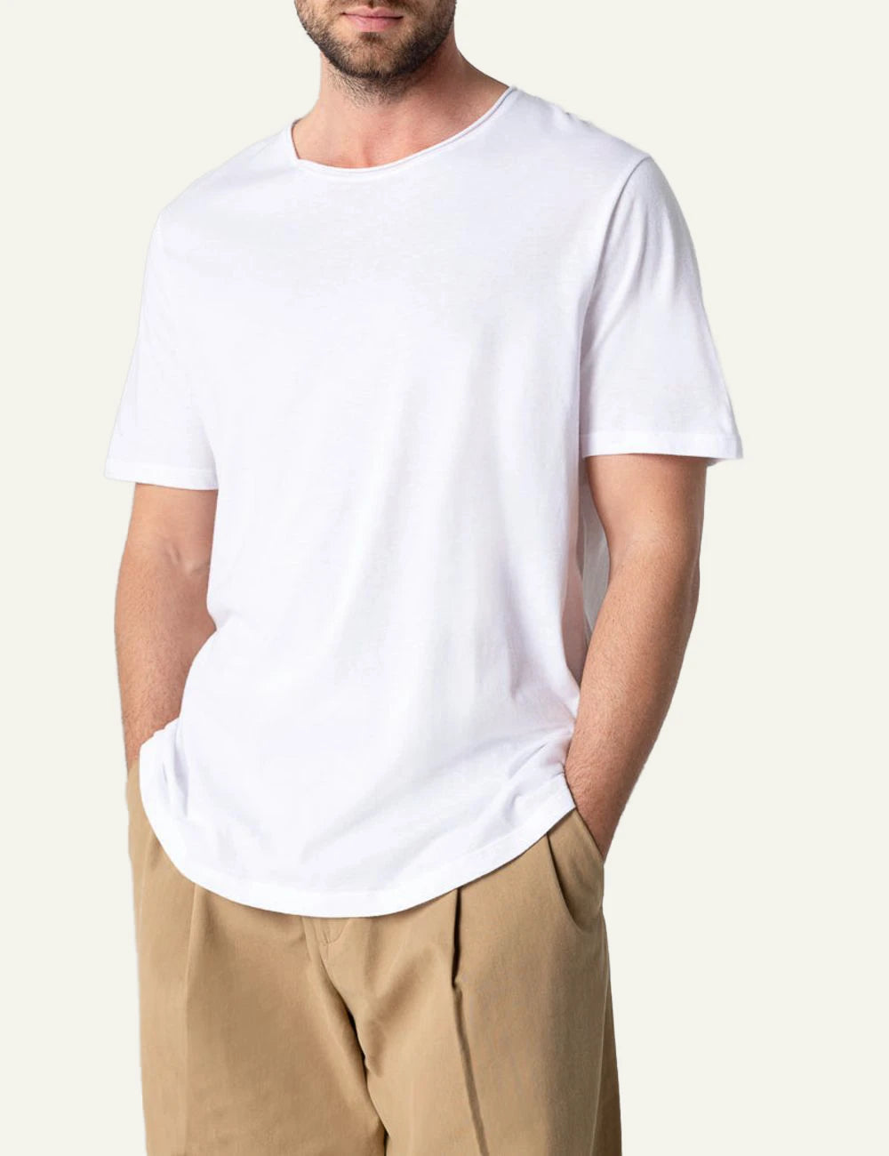 Majestic Filatures t-shirt white organic cotton crewneck front model view