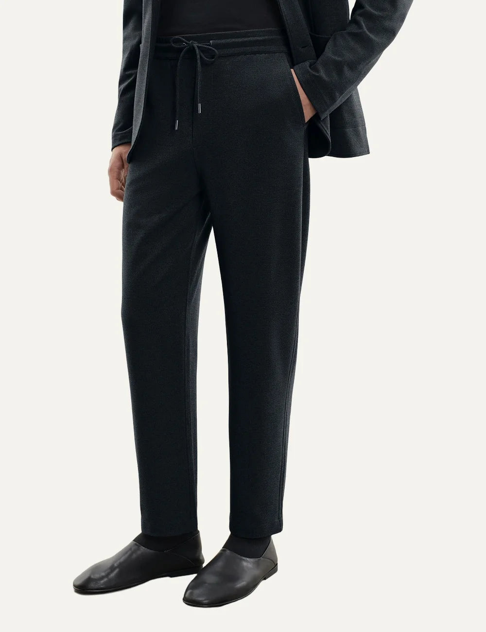 Majestic Filatures women's black straight leg drawstring trousers side