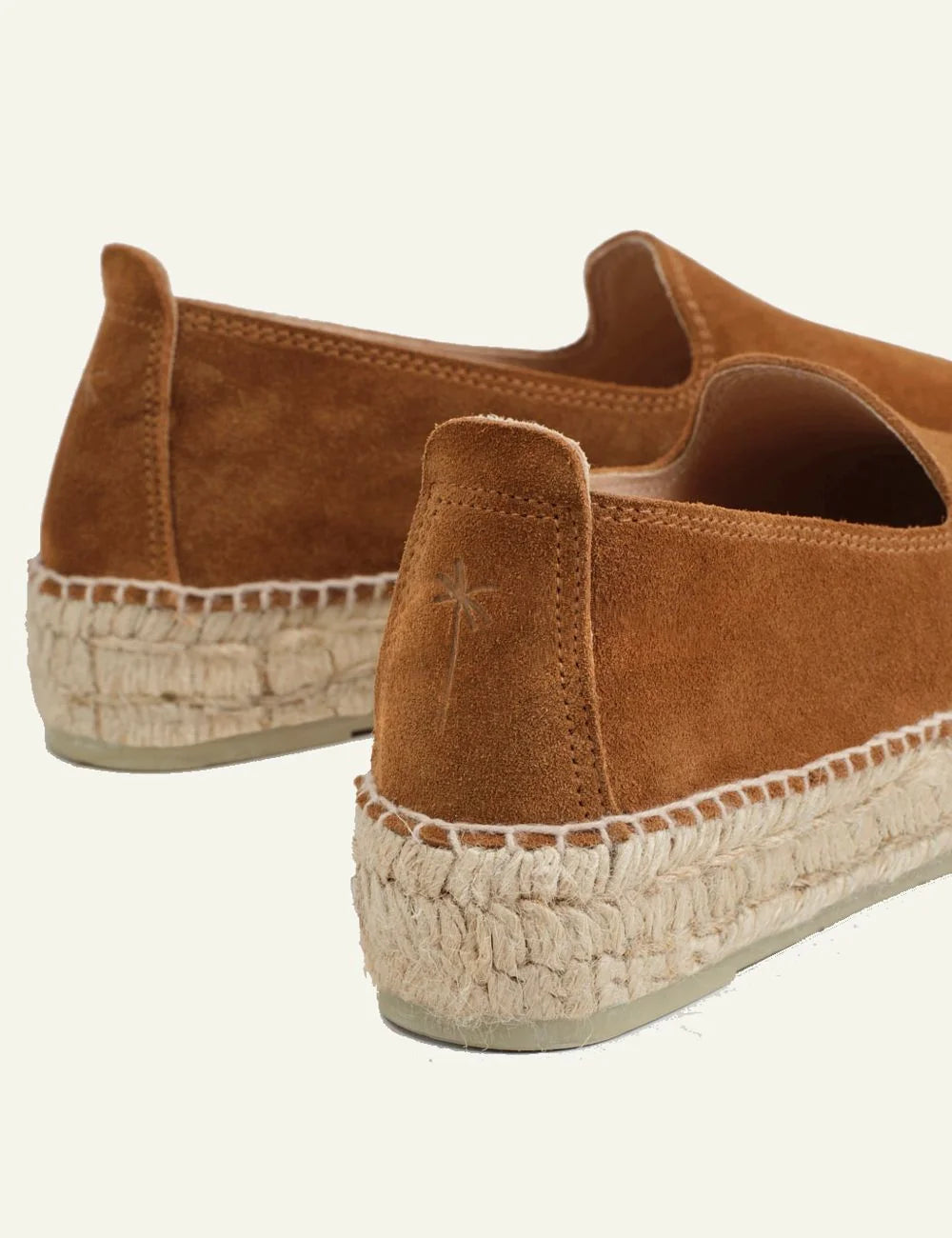 Manebi espadrilles almond suede platform slip on double jute sole back view