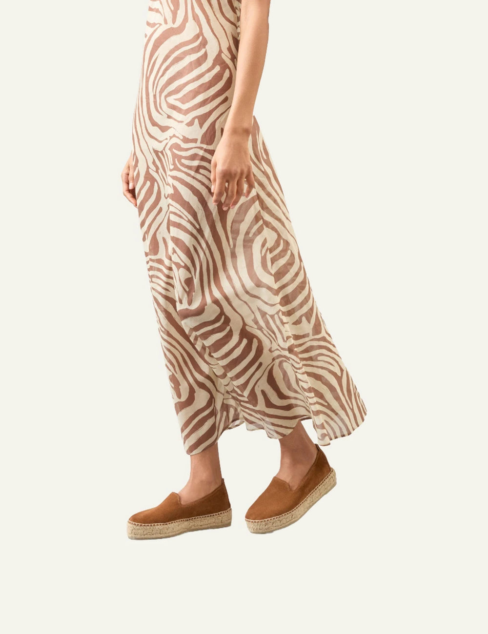 Manebi espadrilles almond suede platform slip on double jute sole side model view