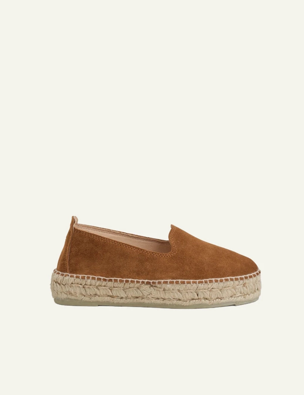 Manebi espadrilles almond suede platform slip on double jute sole side view