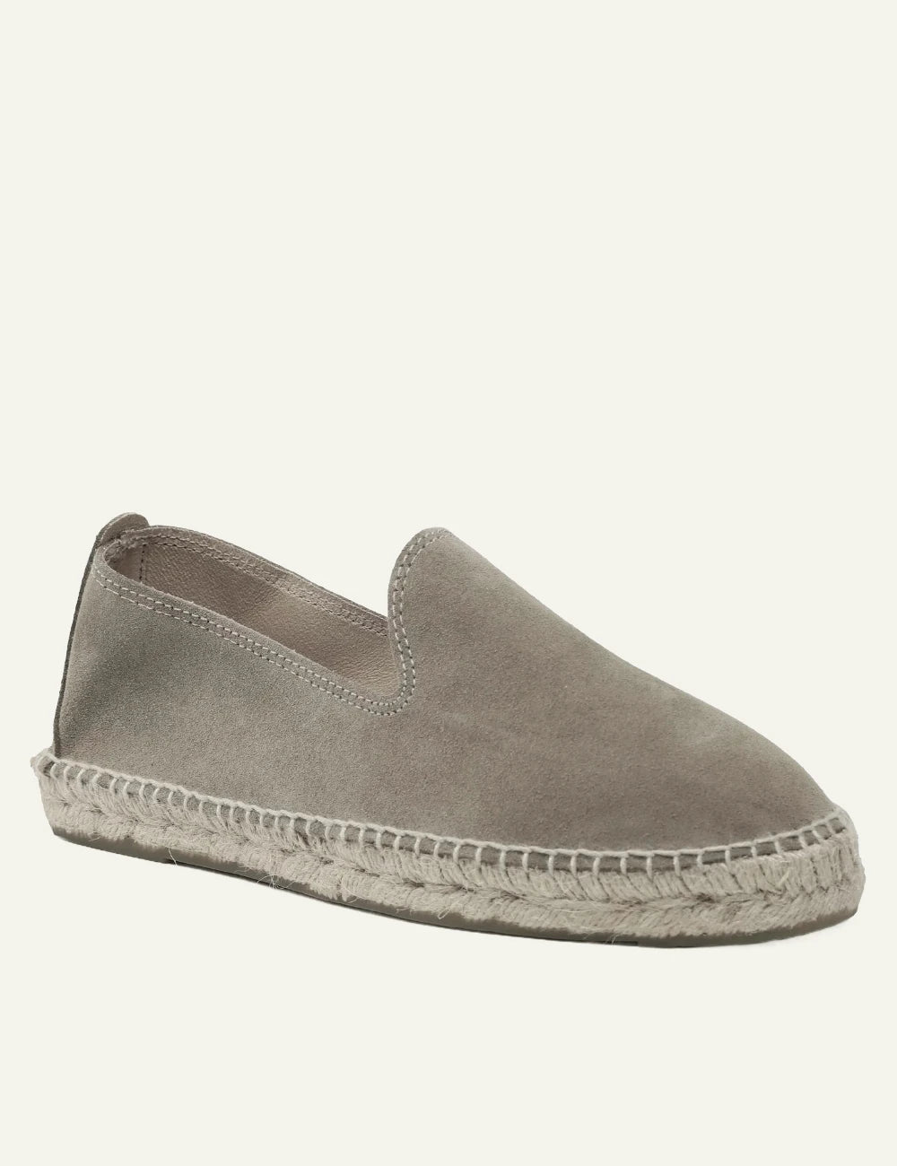 Manebi espadrilles forest green suede slip on flat rope sole angled view