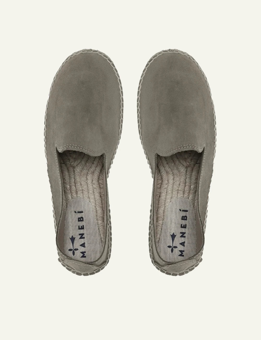 Manebi espadrilles forest green suede slip on flat rope sole top view