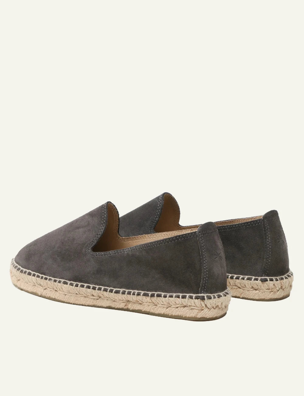 Manebi espadrilles grey suede slip on flat rope sole back view