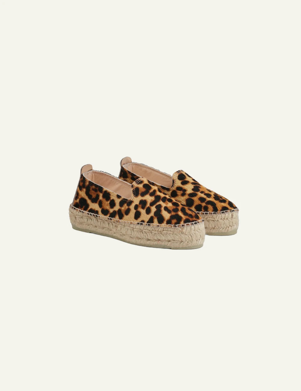 Manebi espadrilles leopard calf hair slip-on angled view