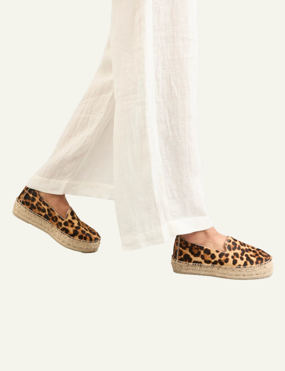 Manebi espadrilles leopard calf hair slip-on side model view