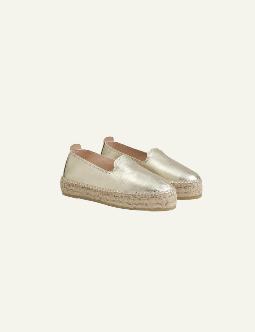 Manebi espadrilles metallic gold slip-on angled view