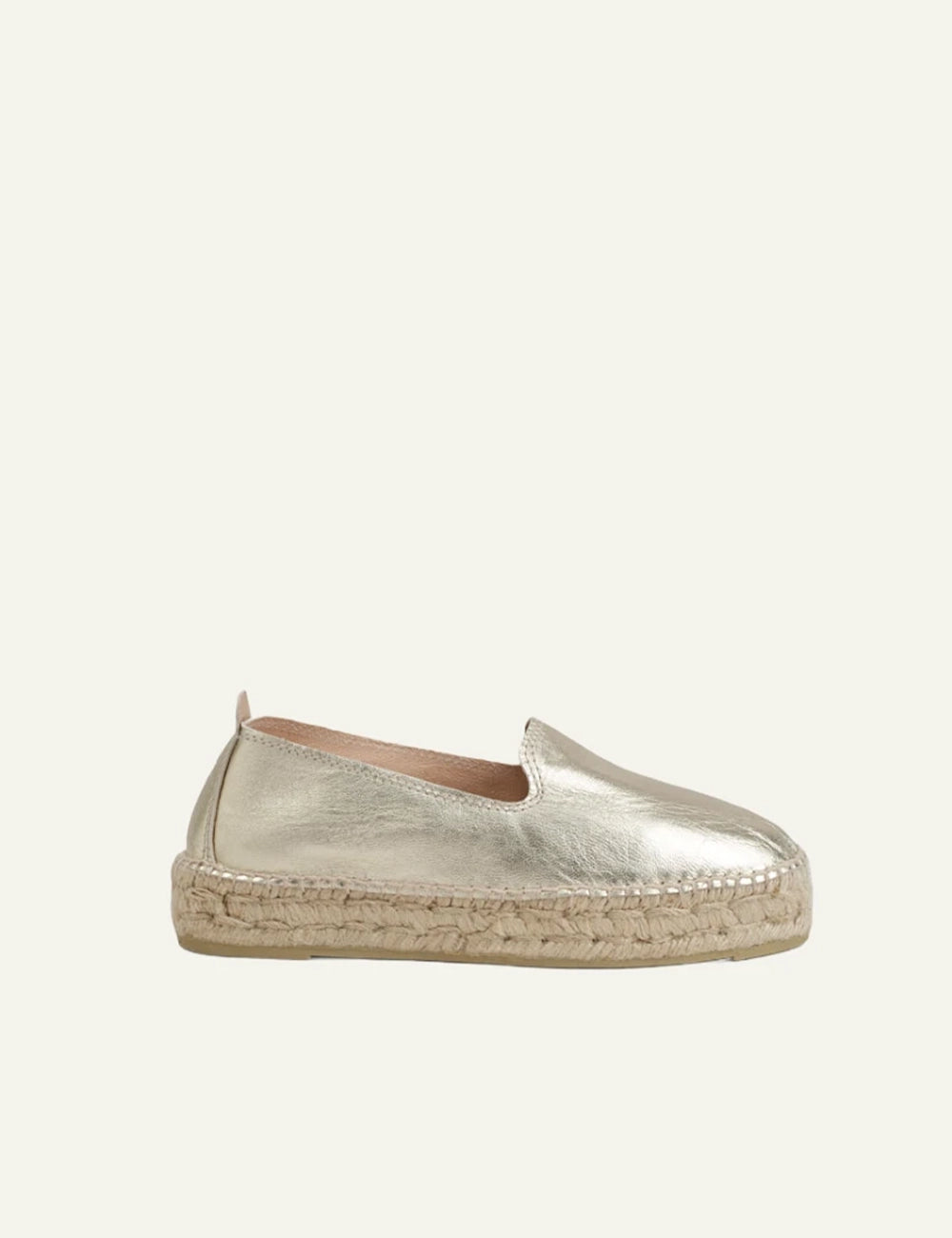 Manebi espadrilles metallic gold slip-on side view