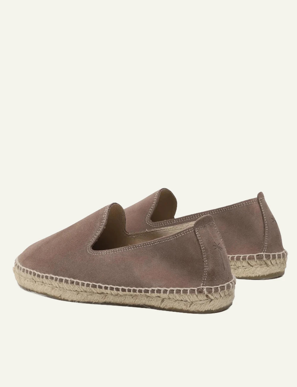 Manebi espadrilles moka brown suede slip on flat rope sole back view