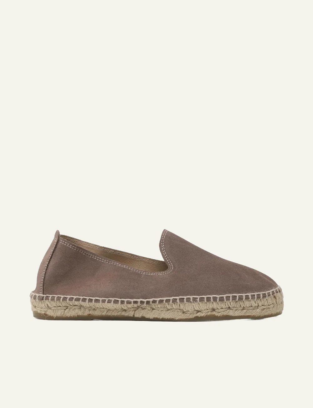 Manebi espadrilles moka brown suede slip on flat rope sole side view