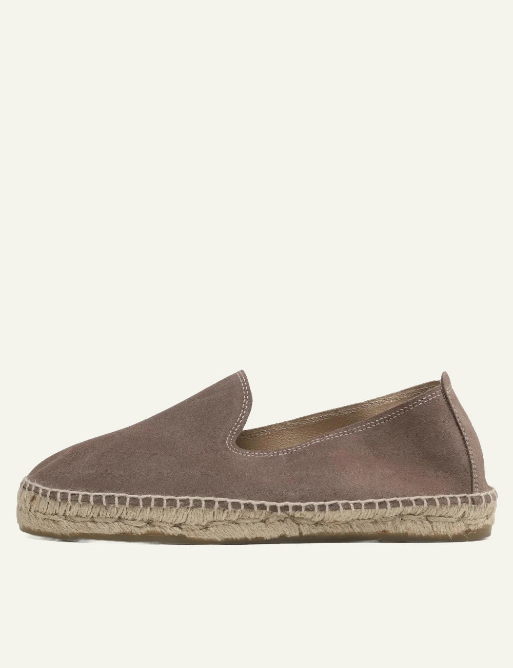 Manebi espadrilles moka brown suede slip on flat rope sole profile view