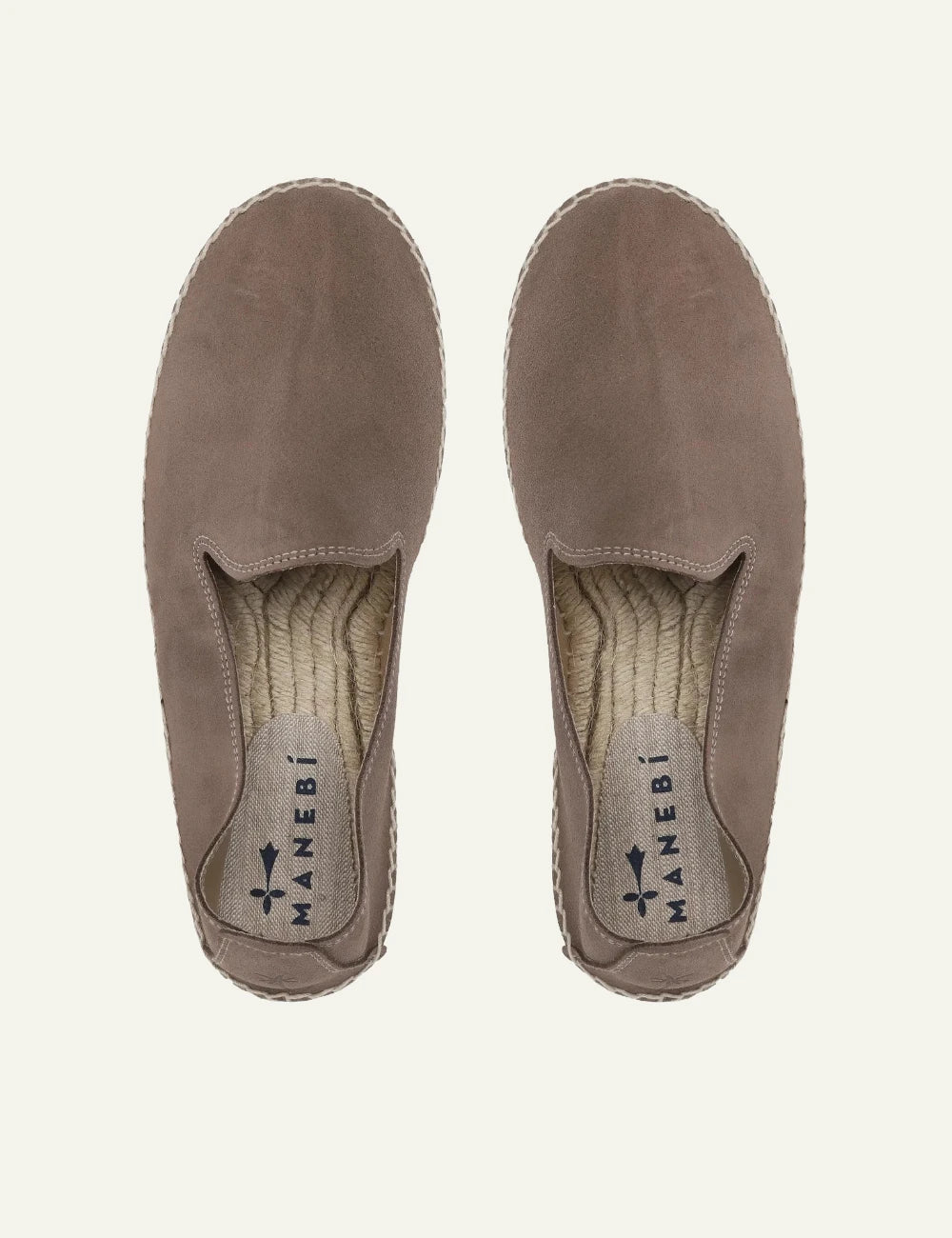 Manebi espadrilles moka brown suede slip on flat rope sole top view