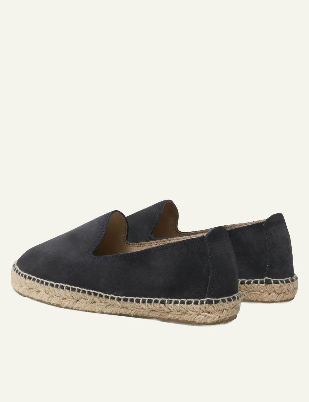 Manebi espadrilles navy blue suede slip on flat rope sole back view