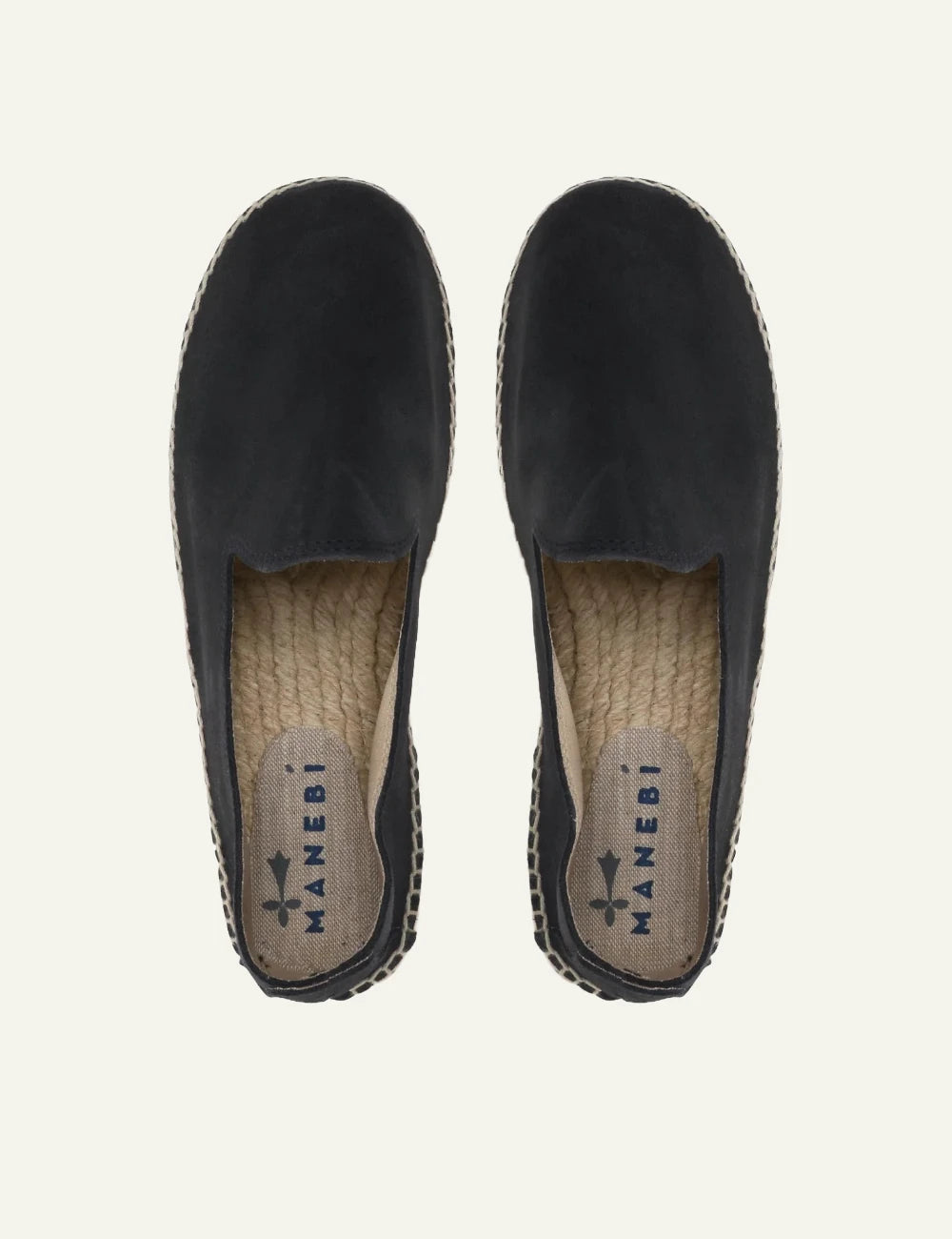 Manebi espadrilles navy blue suede slip on flat rope sole top view