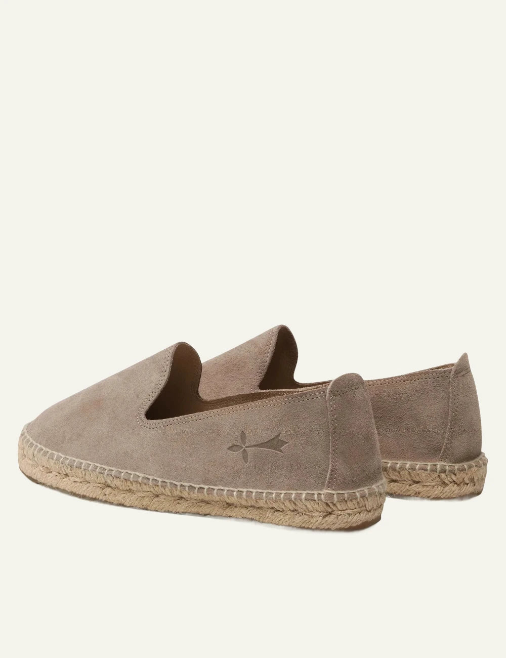 Manebi espadrilles taupe suede slip on flat rope sole back view