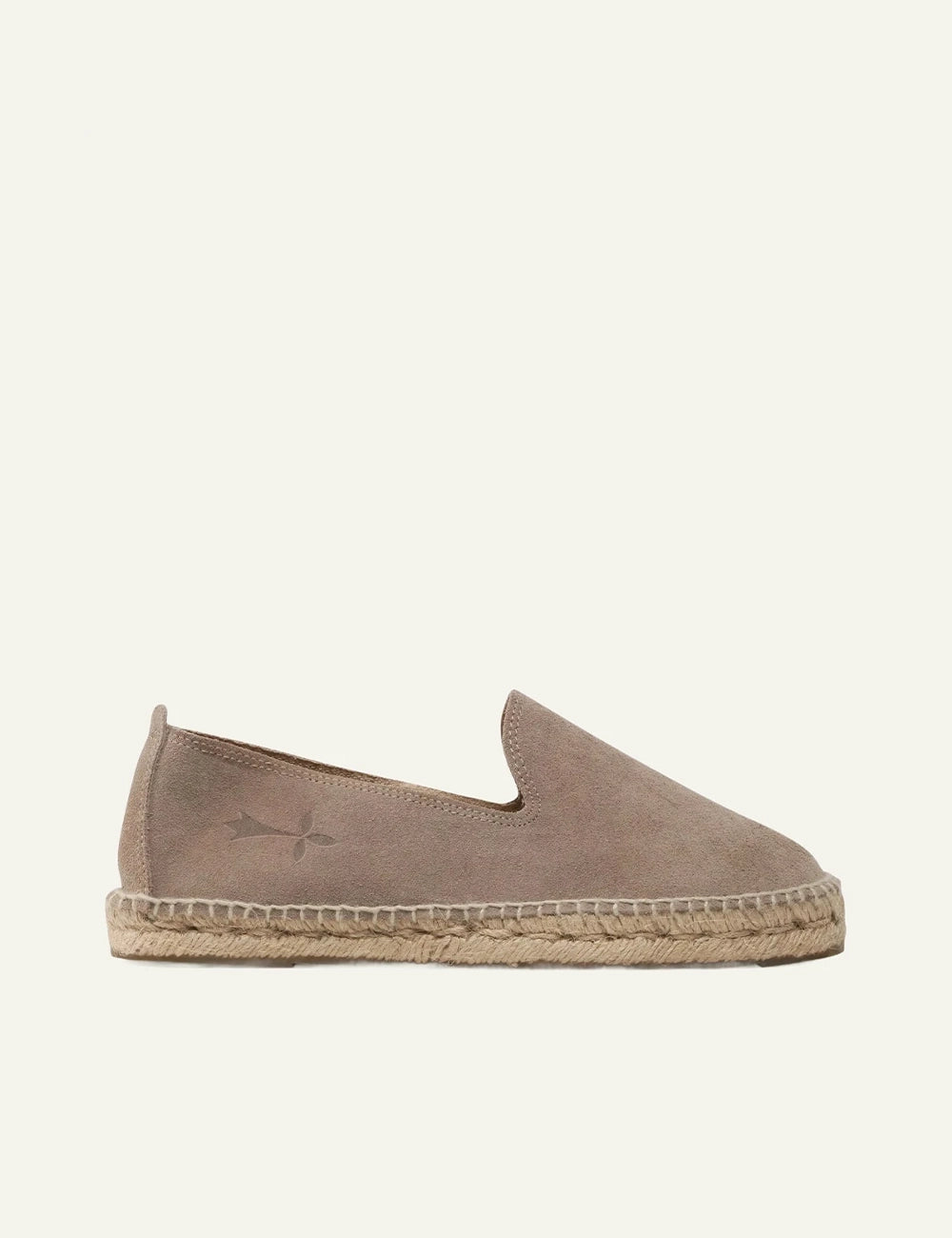 Manebi espadrilles taupe suede slip on flat rope sole side view
