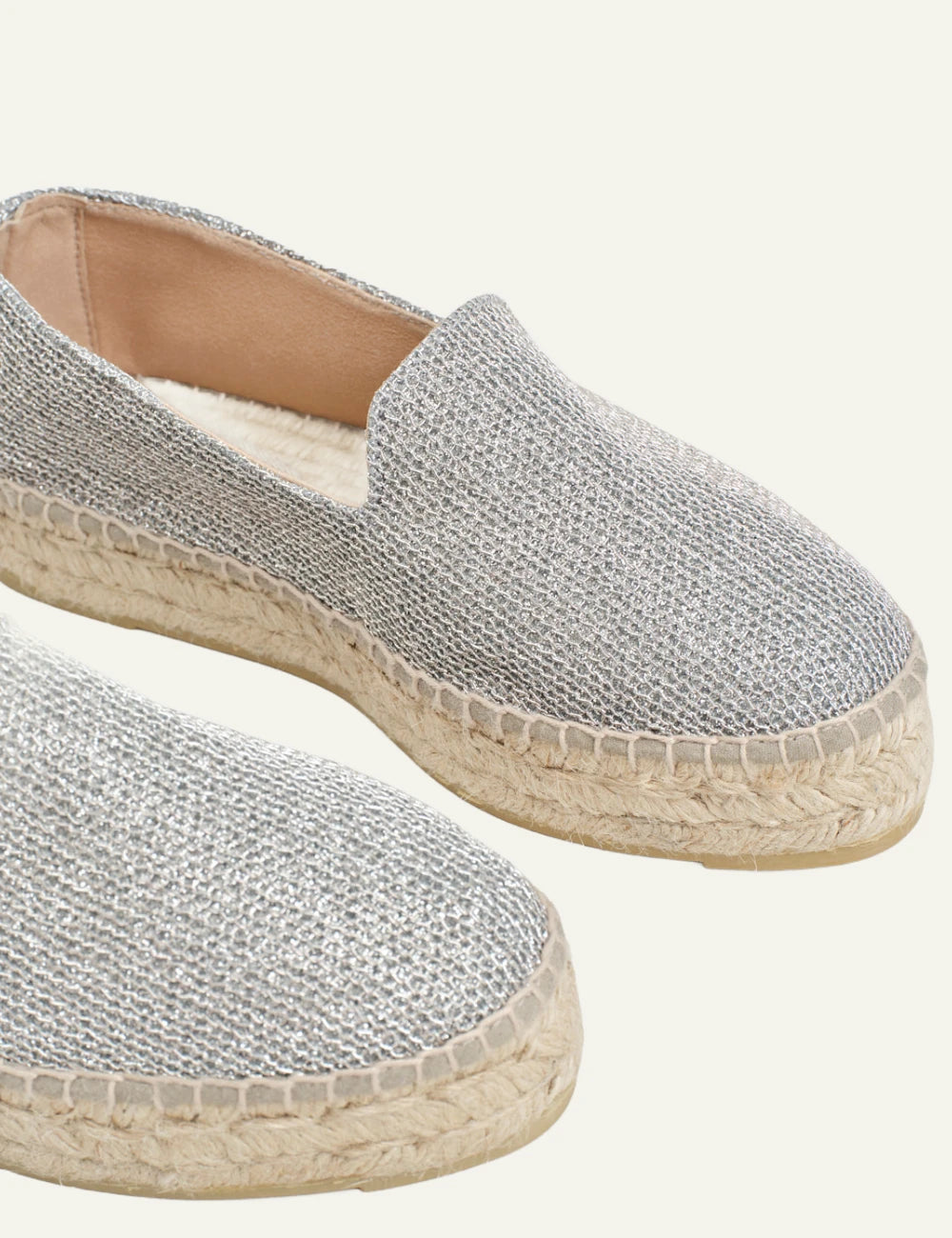 Manebi espadrilles silver woven slip-on jute sole top view
