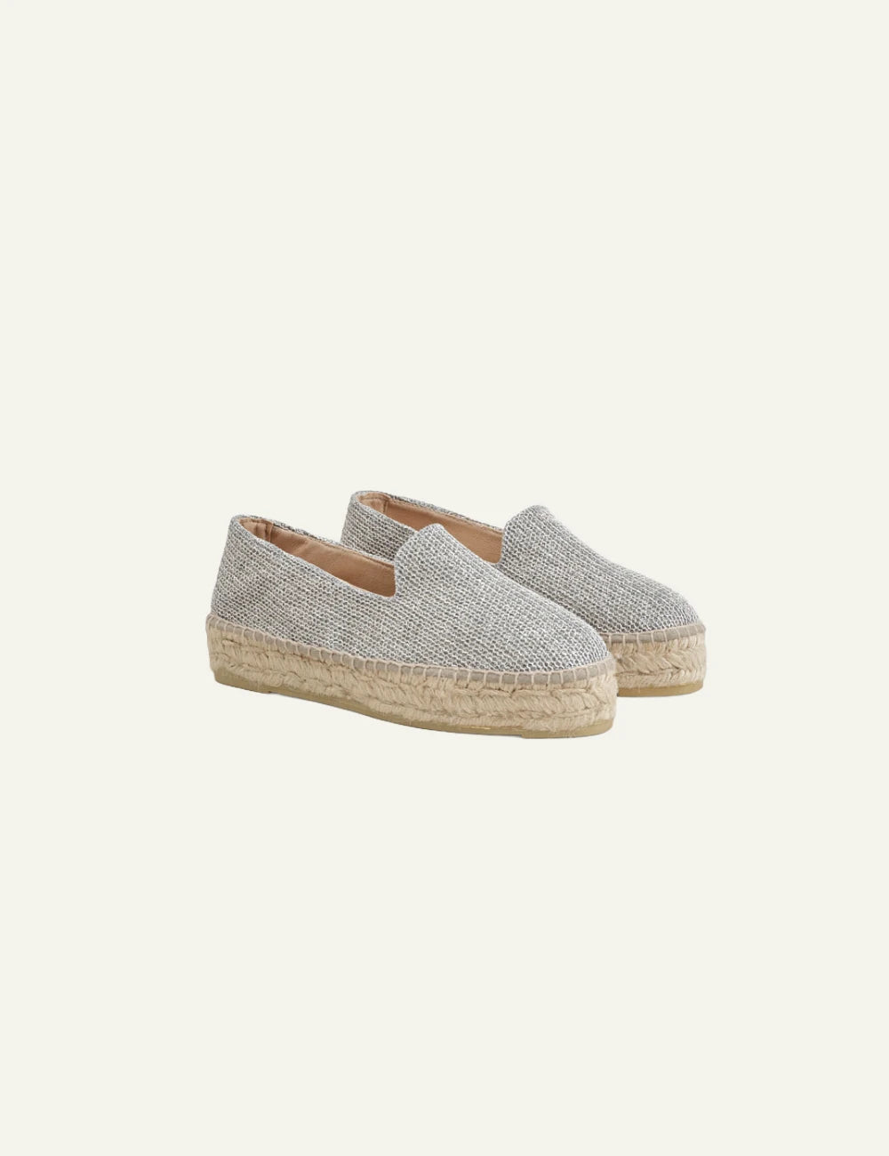 Manebi espadrilles silver woven slip-on jute sole profile view