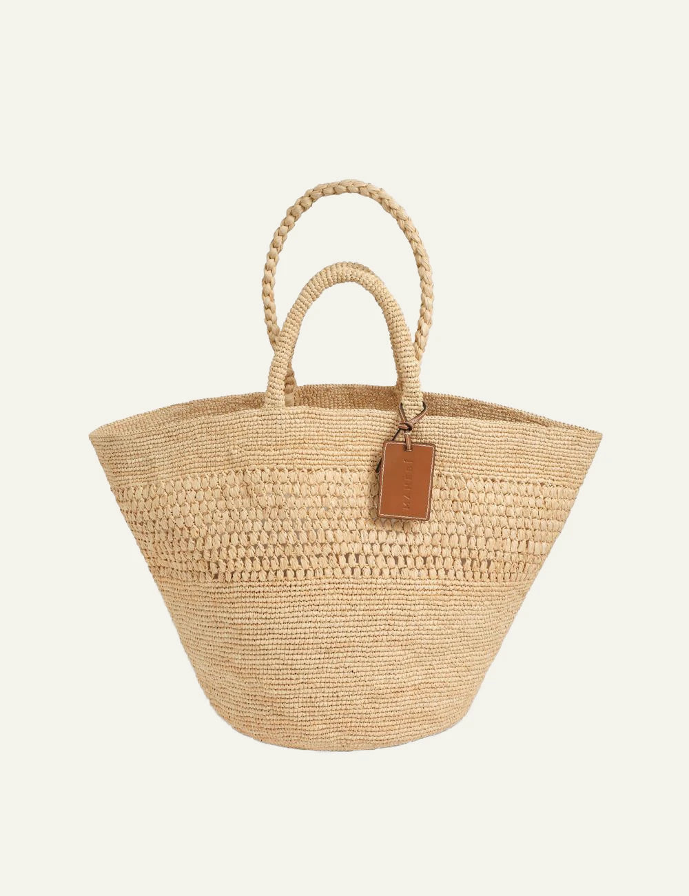 Manebi Fiji raffia bag natural woven tote front view