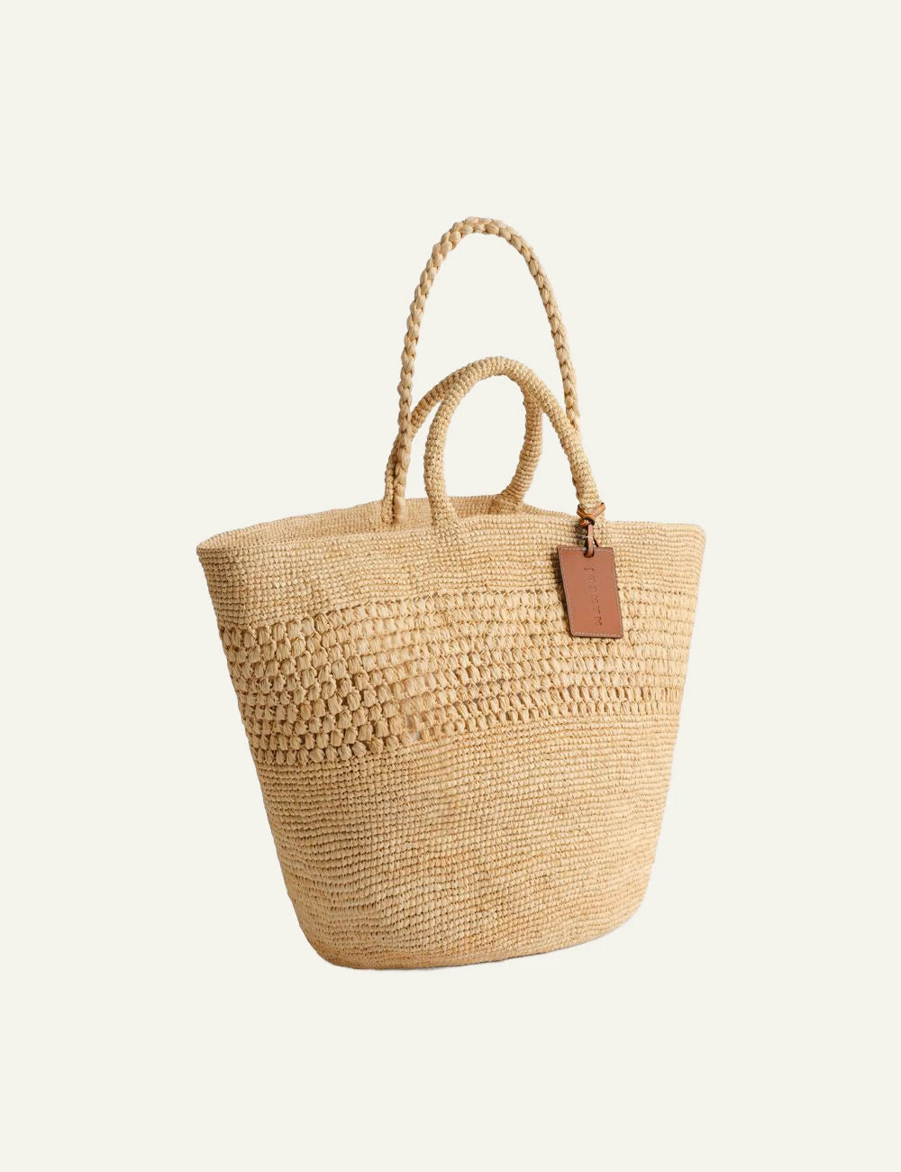 Manebi Fiji raffia bag natural woven tote side view