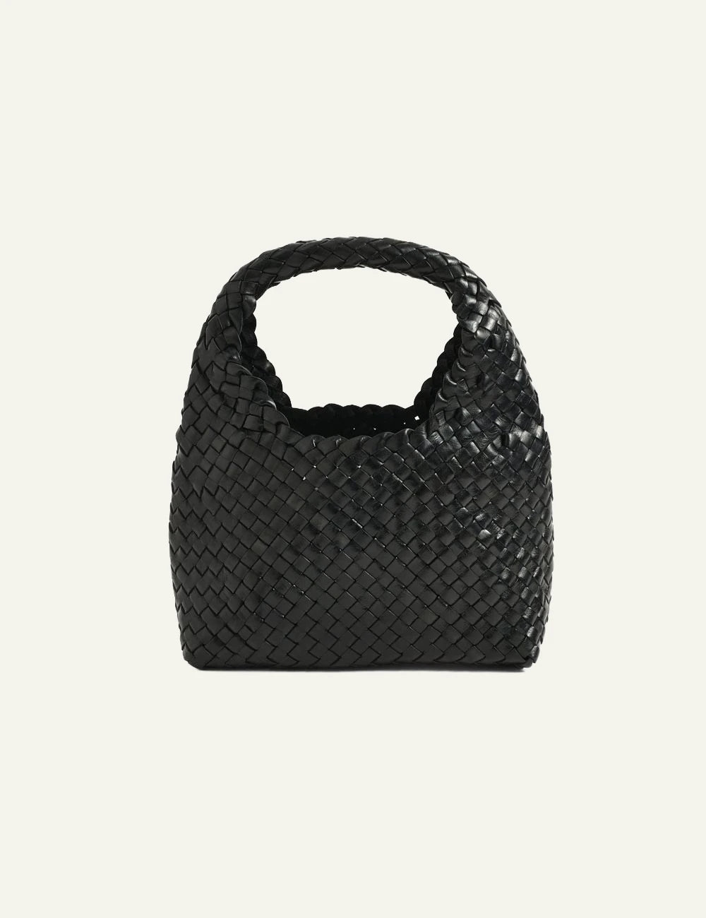 Manebi Halfmoon woven leather bag black front view