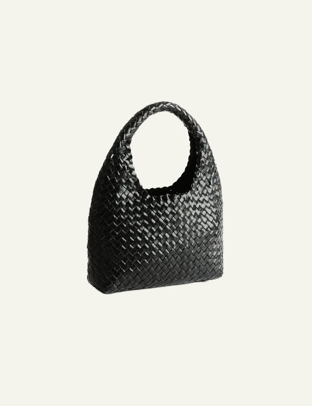 Manebi Halfmoon woven leather bag black side view