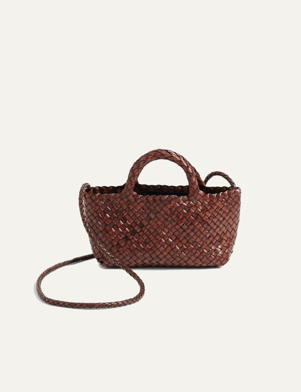 Manebi Anse mini woven leather bag dark brown front view