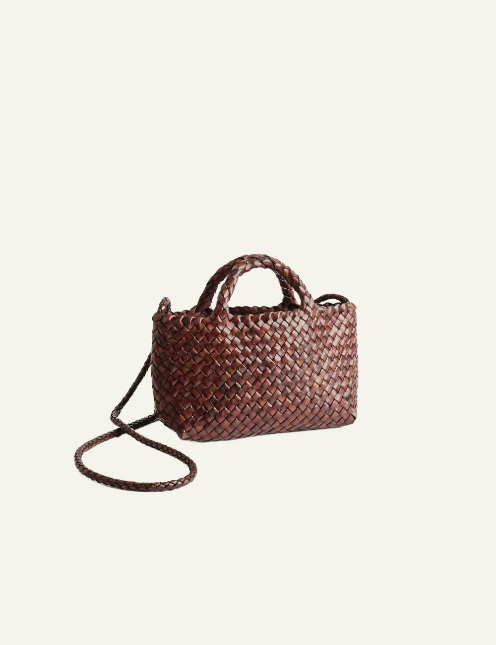 Manebi Anse mini woven leather bag dark brown side view