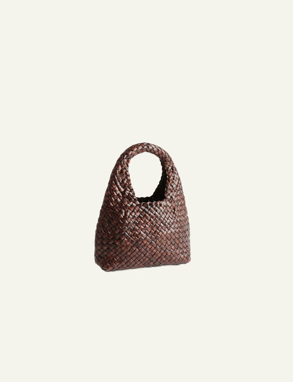 Manebi Halfmoon woven leather bag dark brown side view