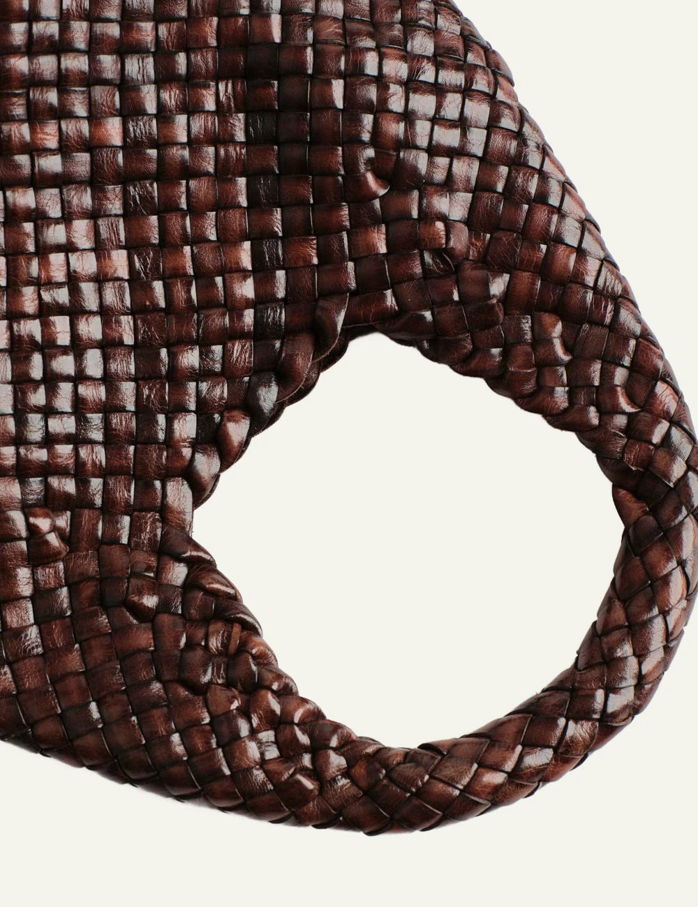 Manebi Halfmoon woven leather bag dark brown top view