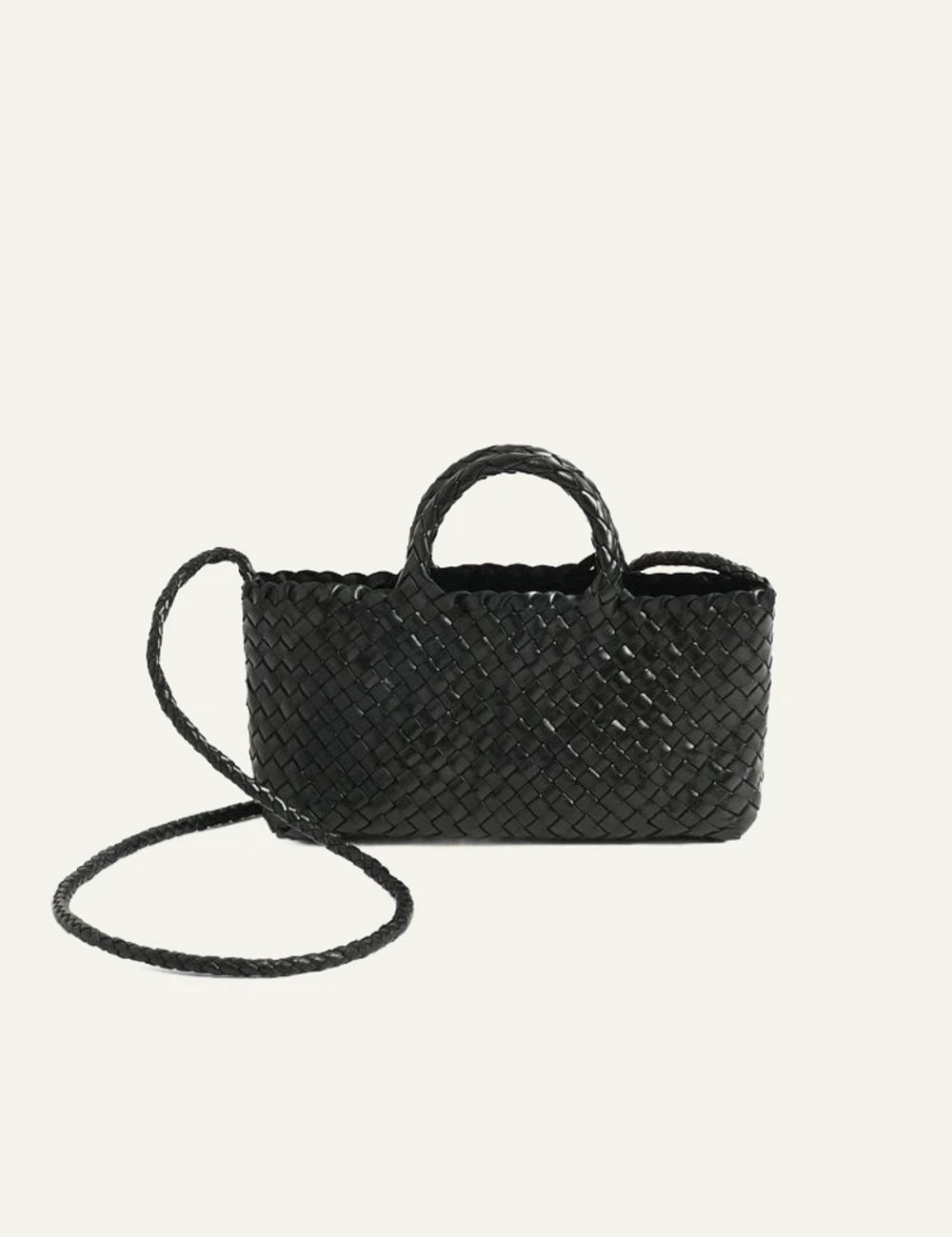 Manebi Anse mini woven leather bag black front view