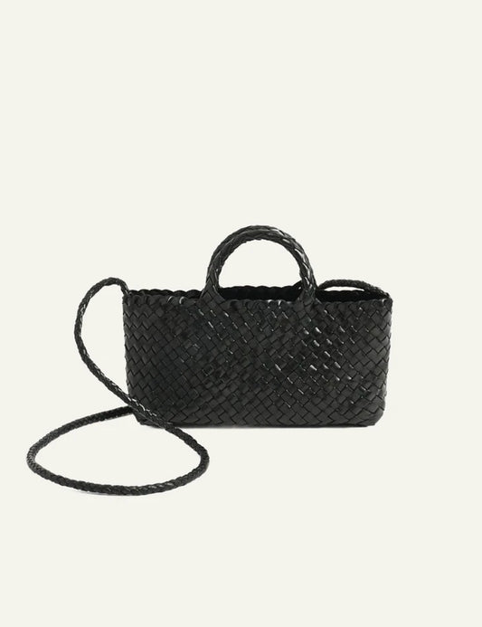 Manebi Anse mini woven leather bag black front view