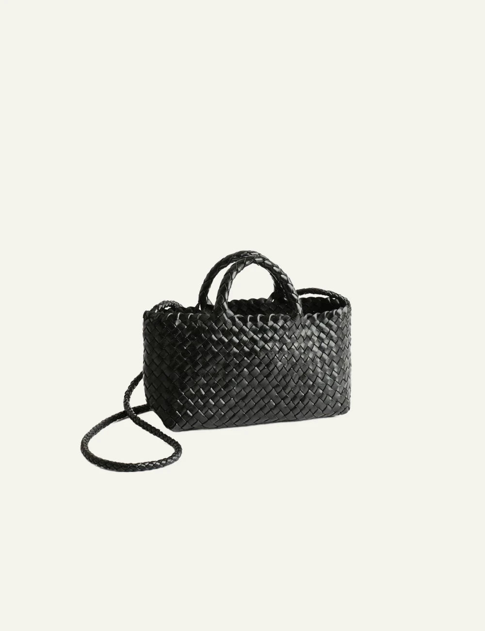 Manebi Anse mini woven leather bag black side view
