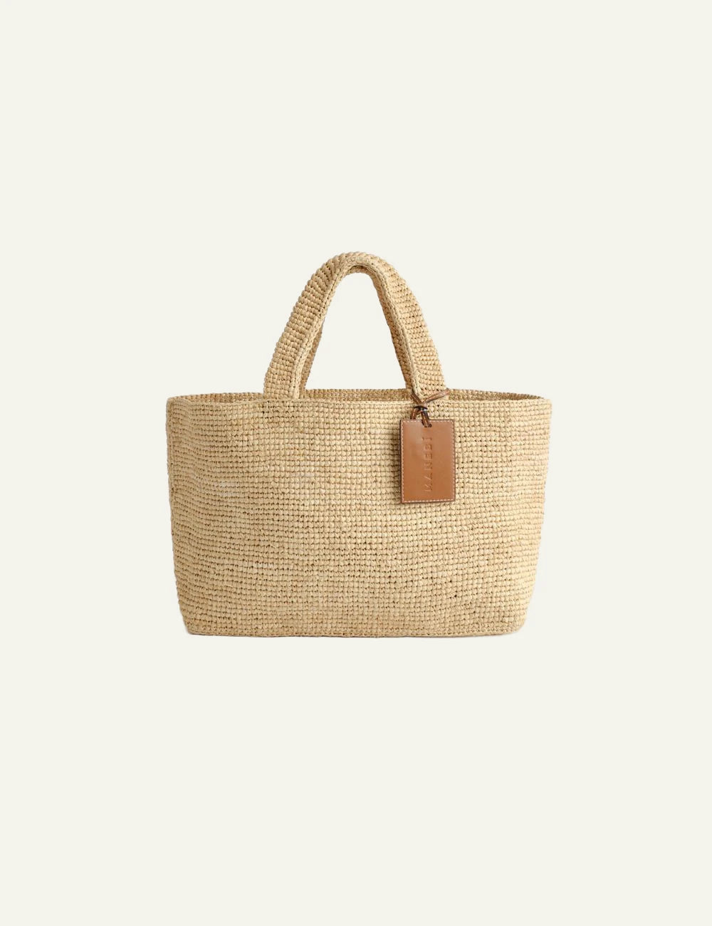 Manebi Sunset bag medium raffia natural beige top handle front