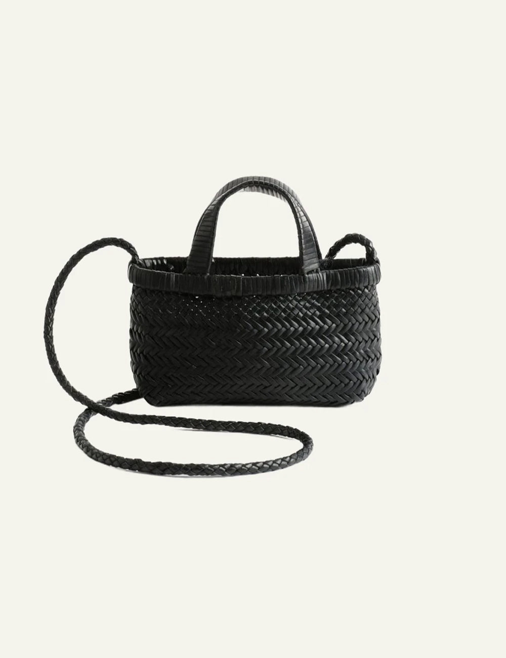 Manebi Sunset bag micro leather black braided mini crossbody front