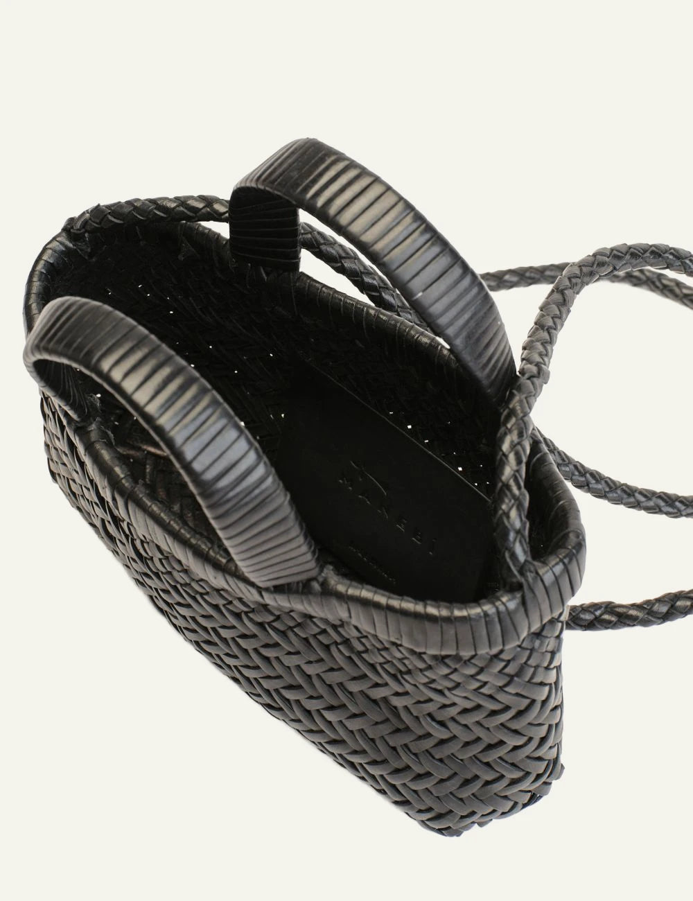 Manebi Sunset bag micro leather black braided mini crossbody top