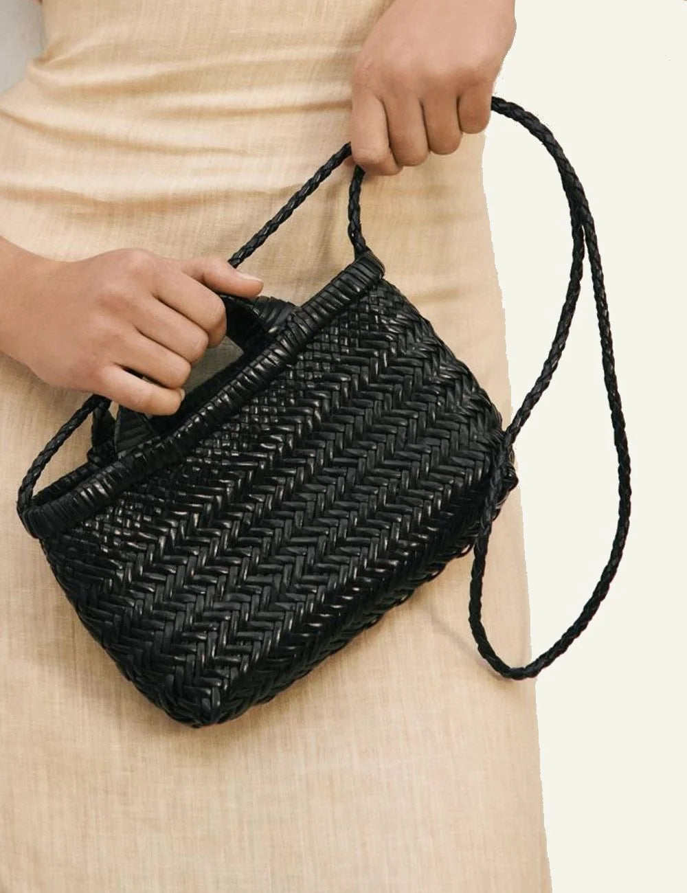 Manebi Sunset bag micro leather black braided mini crossbody model