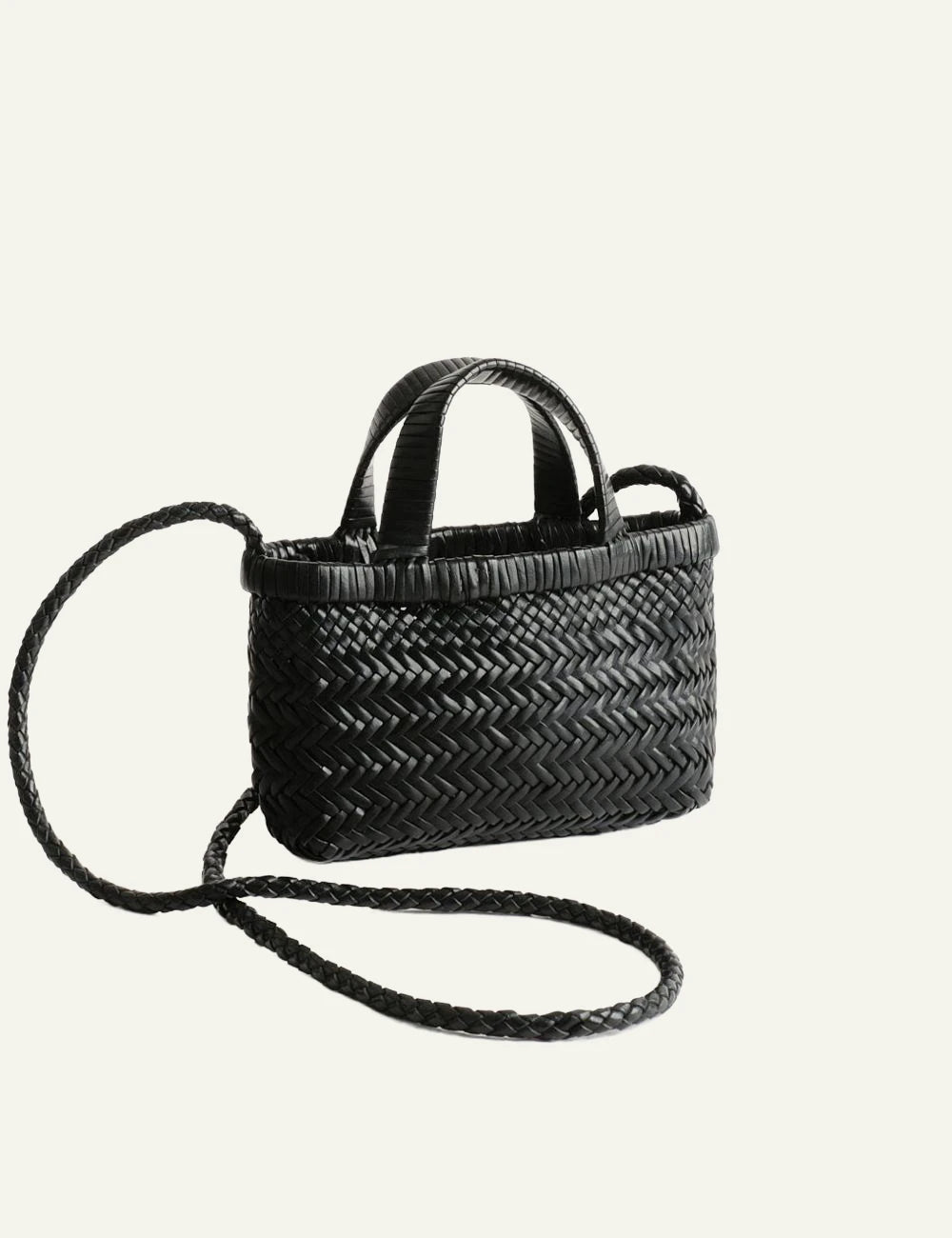 Manebi Sunset bag micro leather black braided mini crossbody side