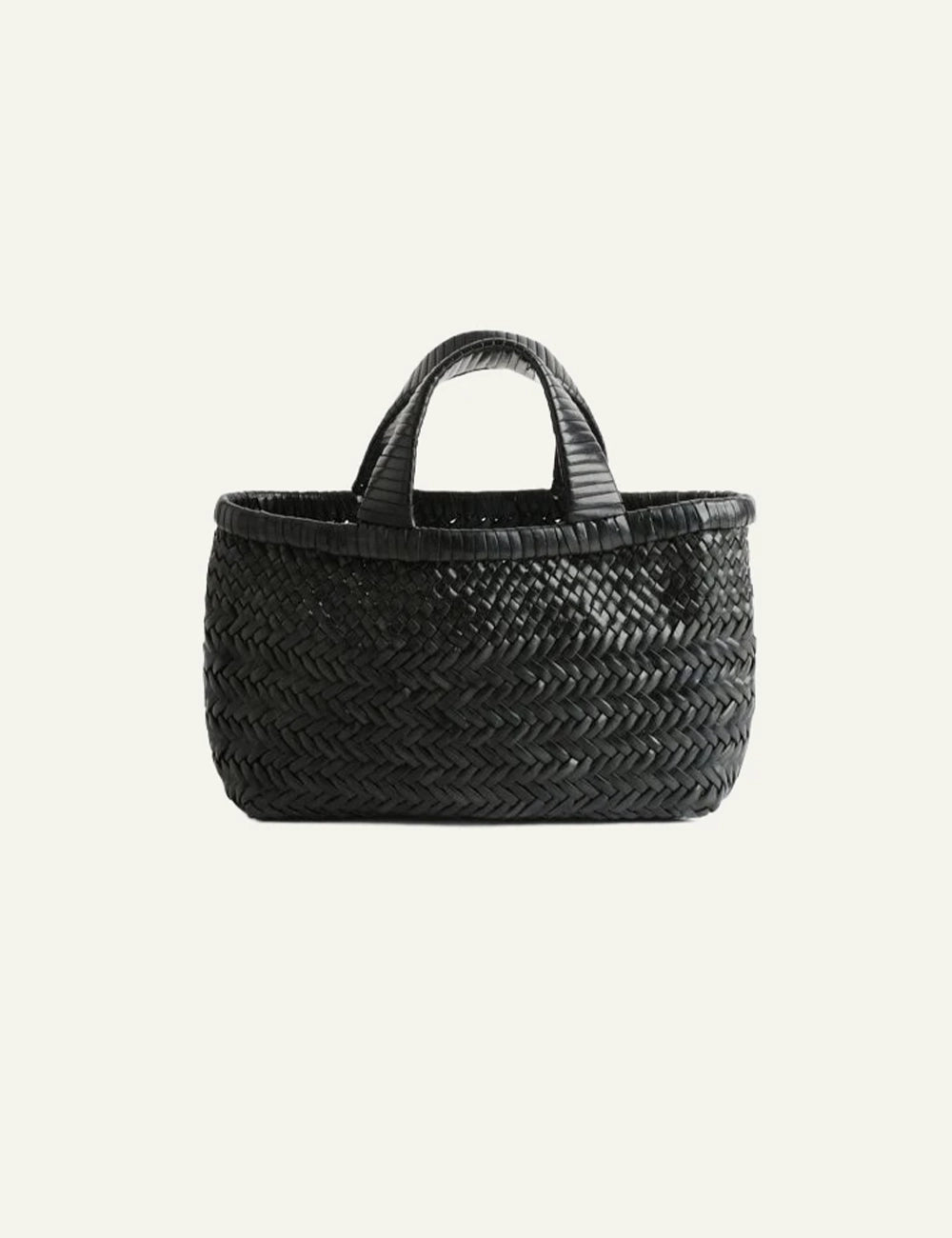 Manebi Sunset bag mini leather black braided top handle front