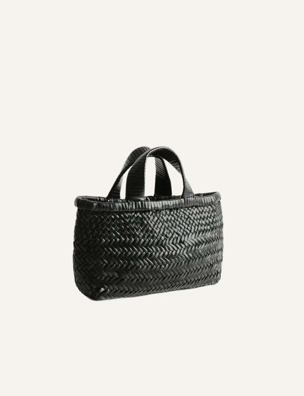 Manebi Sunset bag mini leather black braided top handle side