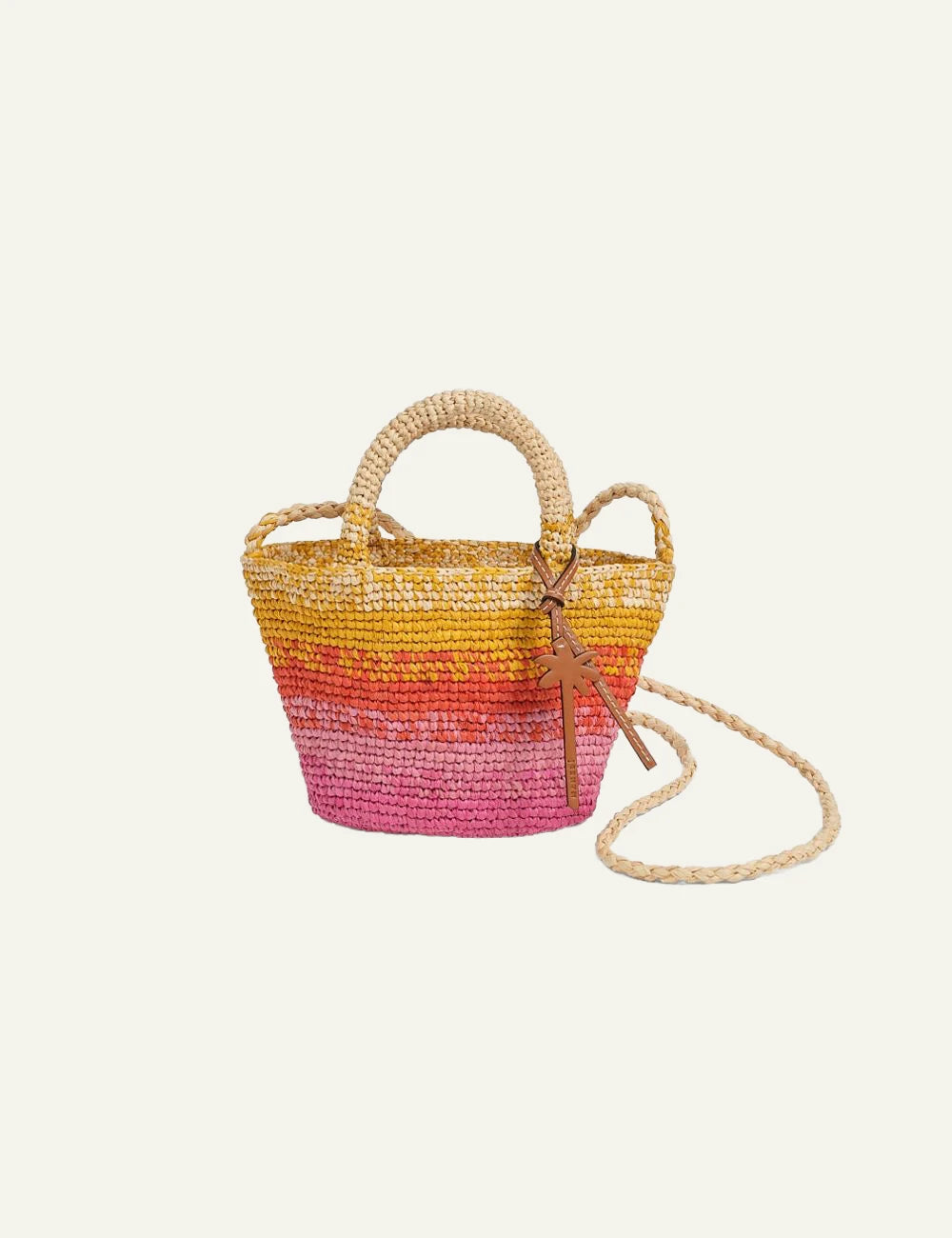 Manebi Panier mini raffia bag sunset glow crossbody front view