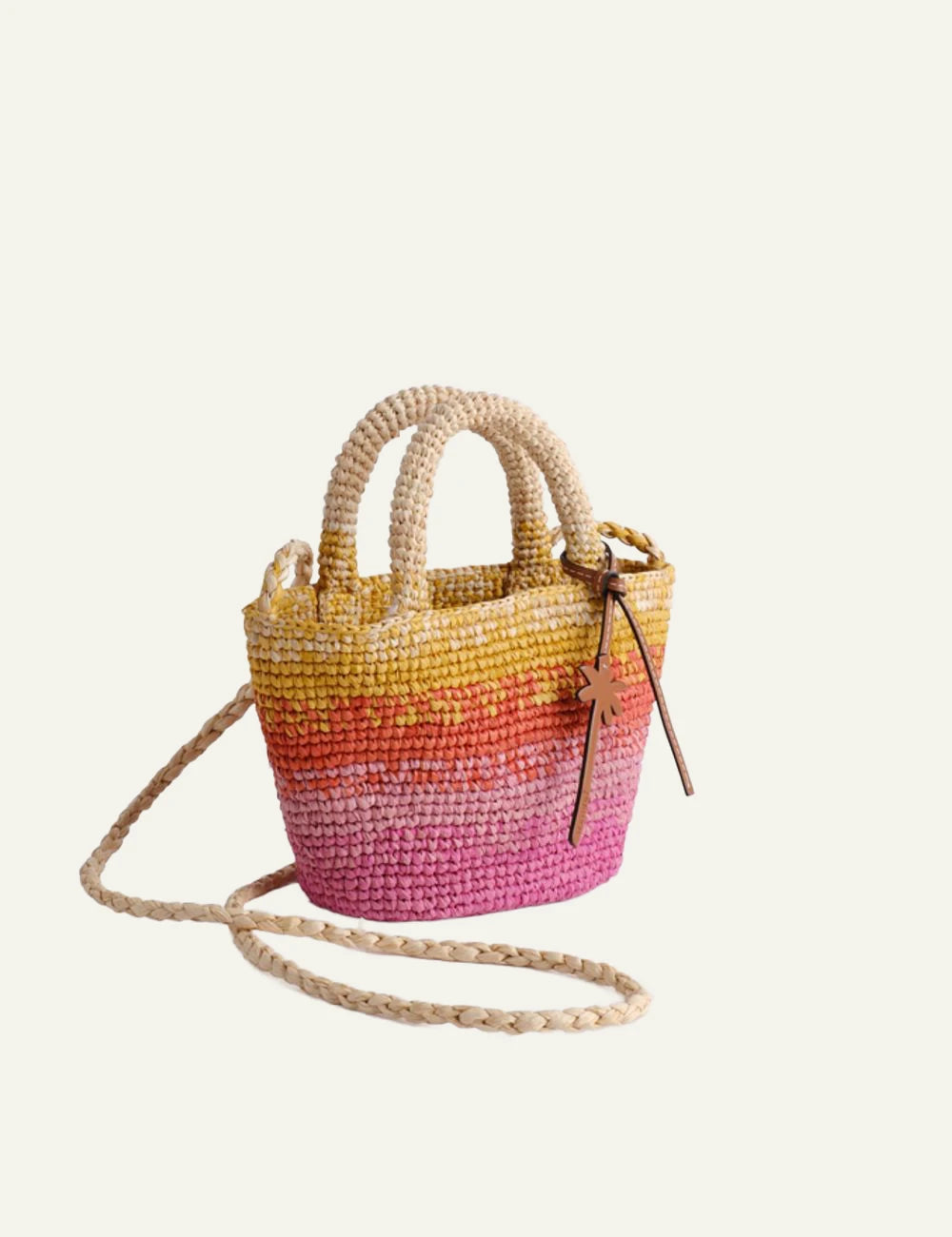 Manebi Panier mini raffia bag sunset glow crossbody side view