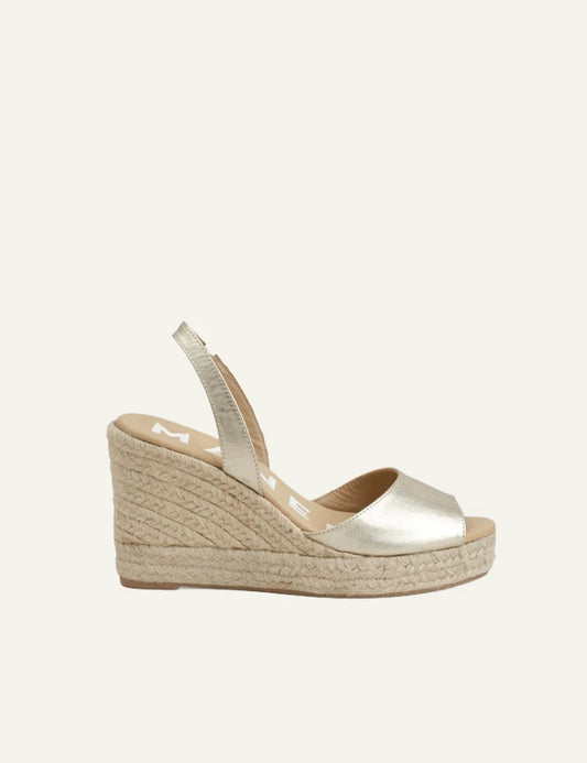 Manebi wedge sandals metallic gold slingback side view
