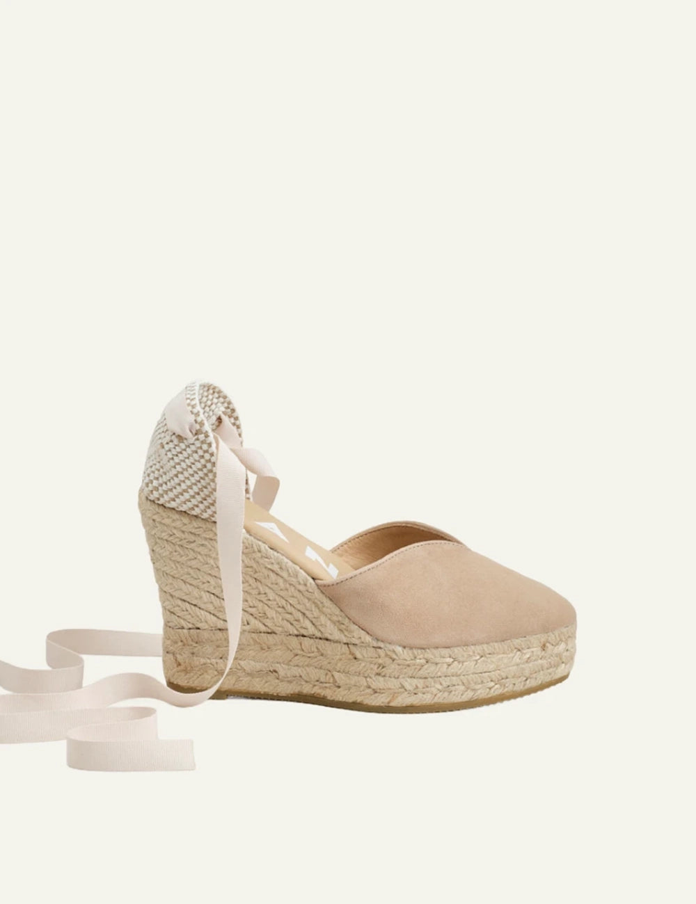 Manebi wedges espadrilles taupe suede platform ankle ties jute heel side view