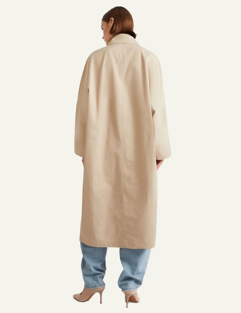 Marella beige belted long coat with wide sleeves back model