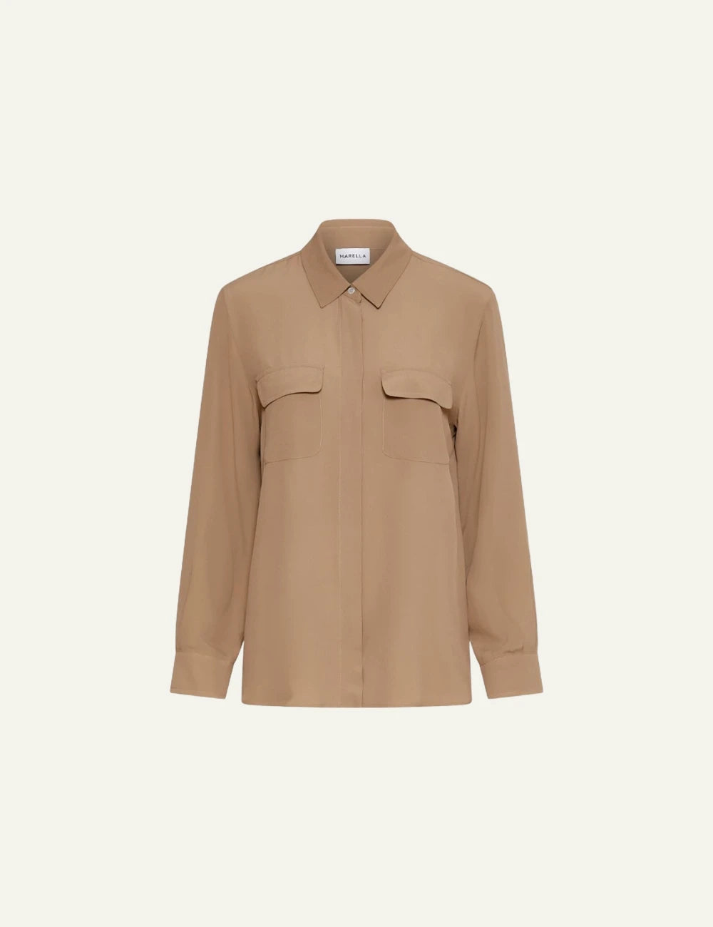 Marella beige long sleeve shirt with flap pockets front flat