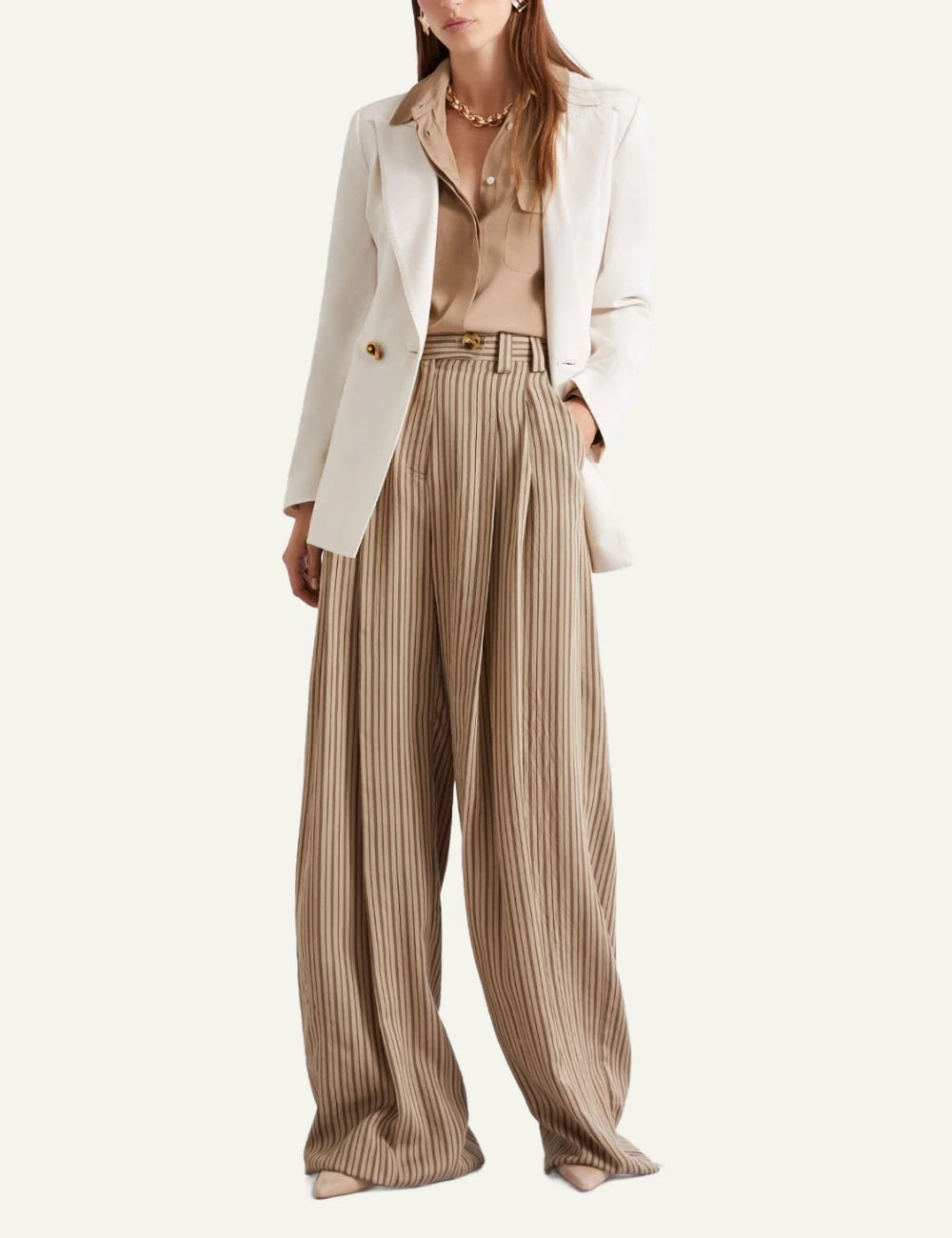 Marella beige long sleeve shirt with flap pockets full body