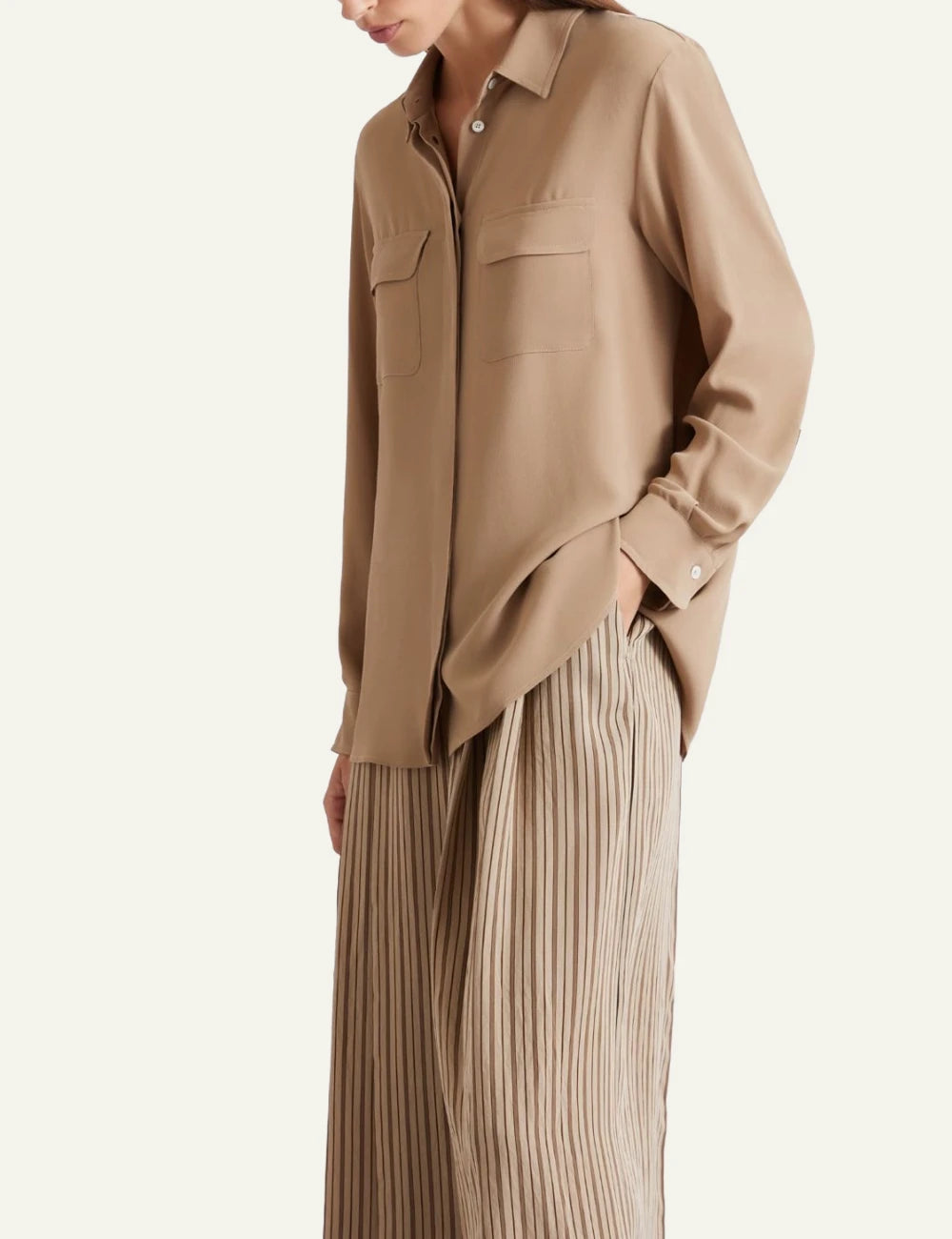 Marella beige long sleeve shirt with flap pockets side model