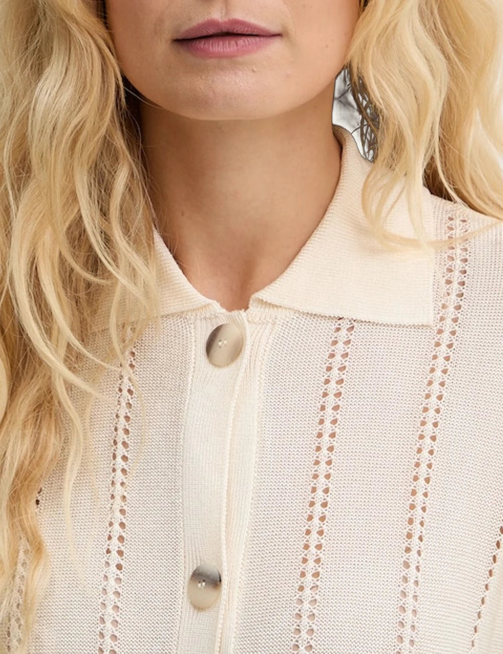 Marella cardigan beige short_sleeve knit button_up relaxed_fit front detail view
